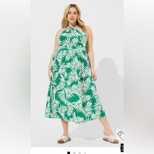 Green and White Halter  Dress